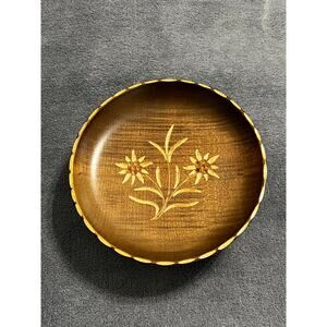 Vintage Treenware Reuge Edelweiss Swiss Musical Rotating Plate w/Carved Flower